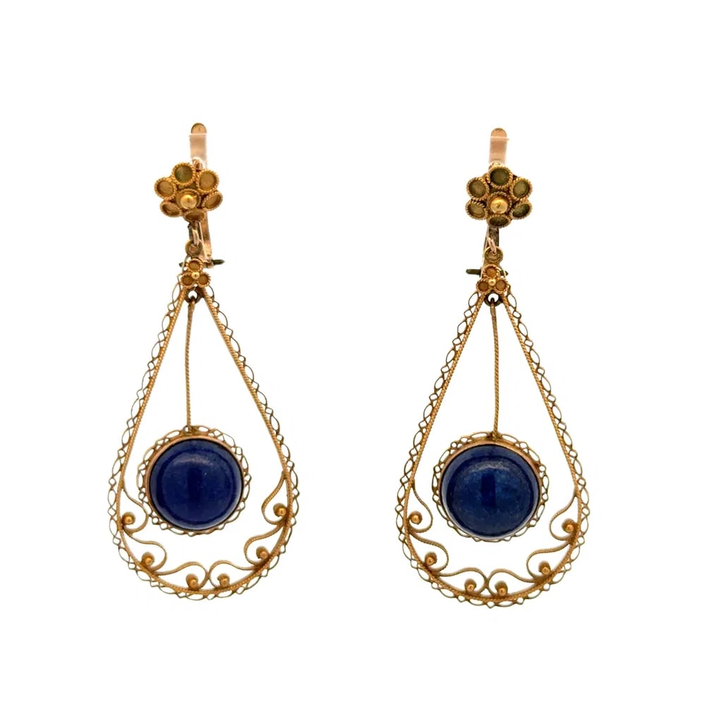 18K & 14K YG Lapis Etruscan Drop Earrings (1 of 5)