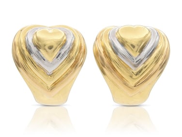 Vintage 18k Gold Two-Tone Heart Earrings