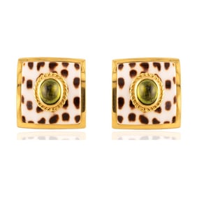MAZ 14k Gold Enamel Peridot Earrings