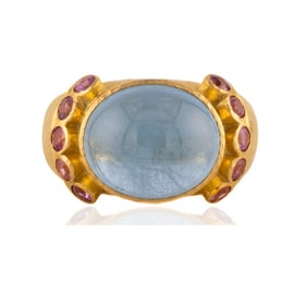 Elizabeth Locke 19k Gold Aqua Sapphire Ring