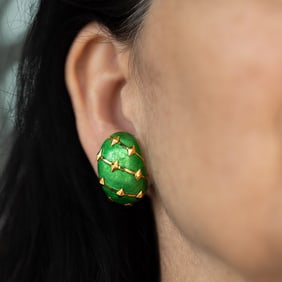 Tiffany 18k Gold Enamel Schlumberger Earrings