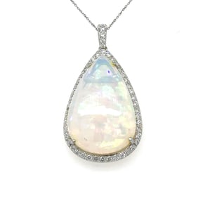 14k White Gold Opal Diamond Pendant