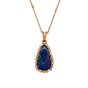 18k Gold Opal Doublet Diamond Pendant
