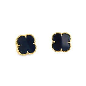 14k Gold Black Onyx Clover Earrings