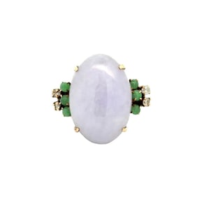 1960s 14k Gold Lavender Jade Diamond Ring