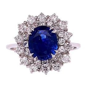 14k White Gold Sapphire Diamond Halo Ring