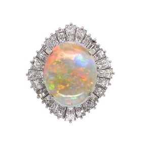 1960s Platinum Australian Opal Ballerina Ring