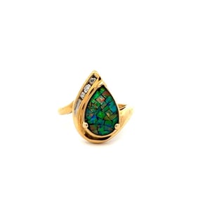 14k Gold Pear Mosaic Opal Inlay Diamond Ring