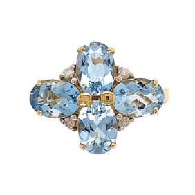 14k Gold Aquamarine Cluster Diamond Ring