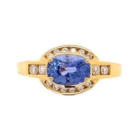 18k Gold East West Sapphire Diamond Ring