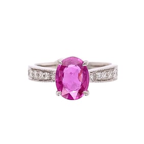 Platinum No Heat Pink Sapphire Diamond Ring
