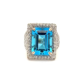 14k Two-Tone 13.55ct Topaz Diamond Ring