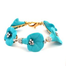 18k Two-Tone Turquoise Diamond Station Bracelet