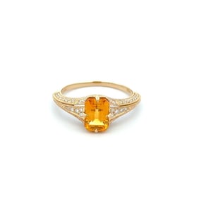 14k Gold Orange Yellow Sapphire Diamond Ring