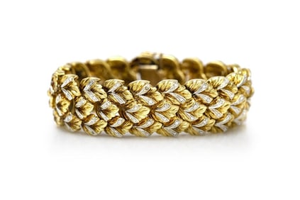 1950s 18k Gold Leaf Link Diamond Bracelet