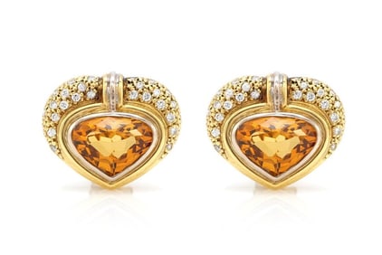 1980s French 18k Gold Heart Citrine Diamond Earrings
