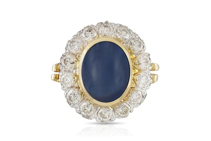 1950s 14k Cabochon Sapphire Diamond Ring