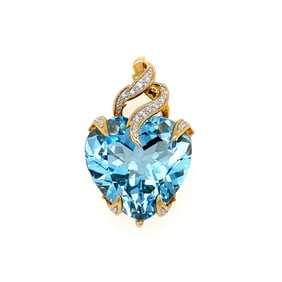 14k Gold 15ct Blue Topaz Diamond Heart Pendant