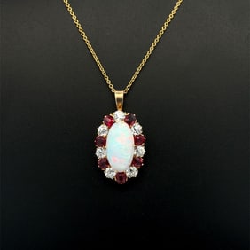 Victorian Tiffany & Co 18k Opal Ruby Diamond Pendant