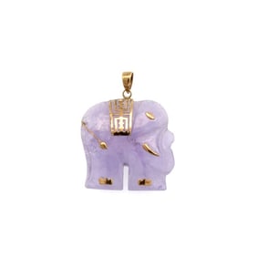 10k Gold Lavender Jade Elephant Pendant Charm