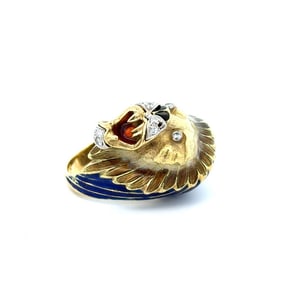 18k Gold & Platinum Enamel Lion Diamond Ring