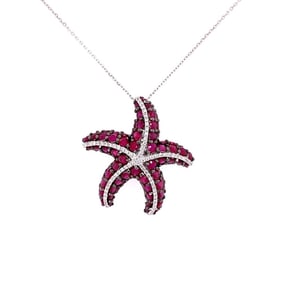 18k White Gold Ruby Diamond Starfish Necklace