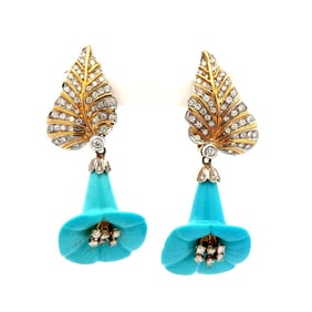 18k Gold Turquoise Diamond Drop Earrings