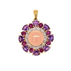 14k Gold Chalcedony Garnet Amethyst Diamond Pendant