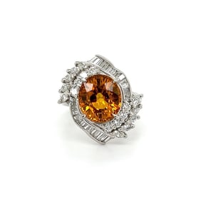 Platinum Orange Sapphire Diamond Ring