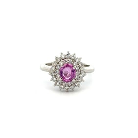 Platinum Pink Sapphire Diamond Halo Ring