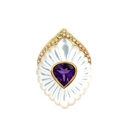 18K Yellow Gold Heart Amethyst, Diamond & Mother of Pea