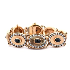 Lucien Piccard 14k Gold Sapphire Pearl Bracelet