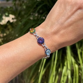 14k White Gold Multi-Gem Diamond Bracelet