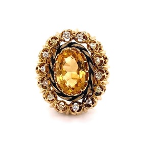 Victorian 18k Gold Citrine Diamond Ring