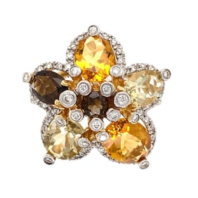 14k Gold Citrine Quartz Diamond Ring