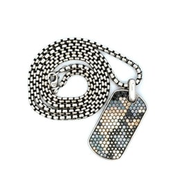 David Yurman Sterling Silver Diamond Garnet Tag Necklac
