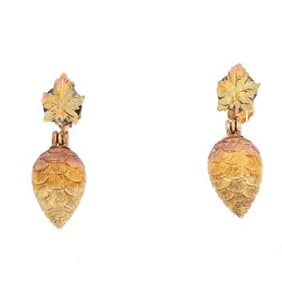 14k Multicolor Gold Pine Cone Earrings