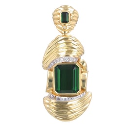 Platinum & 18k Gold Green Tourmaline Diamond Pendant