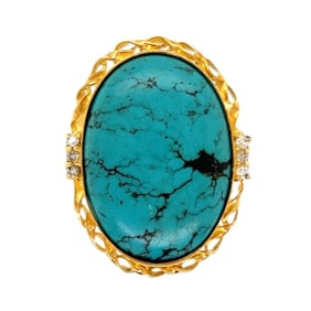18k Gold Turquoise Diamond Ring
