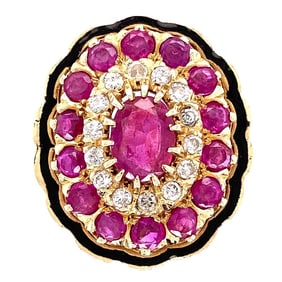 14k Gold Ruby Diamond Enamel Ring