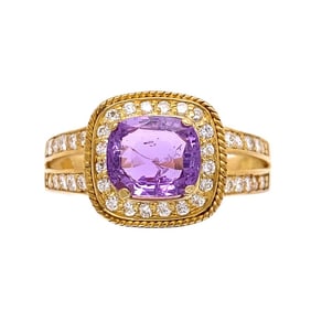 18k Gold Purple Pink Sapphire Diamond Ring