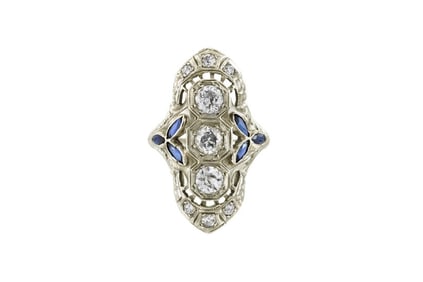Art Deco 14k Gold Diamond Sapphire Ring