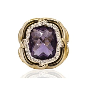 David Yurman Sterling Silver Amethyst Diamond Ring