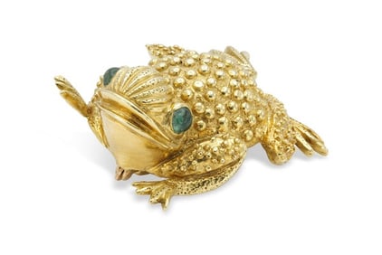 Vintage 18K Yellow Gold 1970s Gold Frog Brooch with