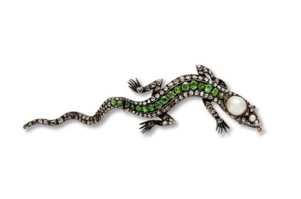 Antique Victorian Silver Tsavorite Diamond Lizard