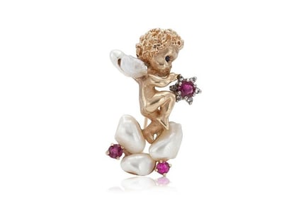 Vintage 14K Rose Gold 1940s Retro Cupid Brooch