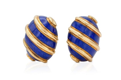 Tiffany Schlumberger 18K Yellow Gold Gold Blue Enamel
