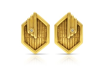 Vintage 18K Yellow Gold 1970s Gold Diamond Hexagonal