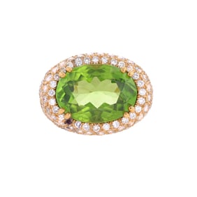 Oscar Heyman 18K Gold Peridot Diamond Ring