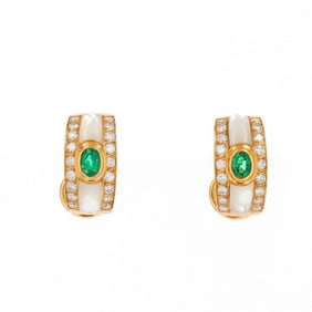 18k Gold Emerald Diamond Mother of Pearl Earrings